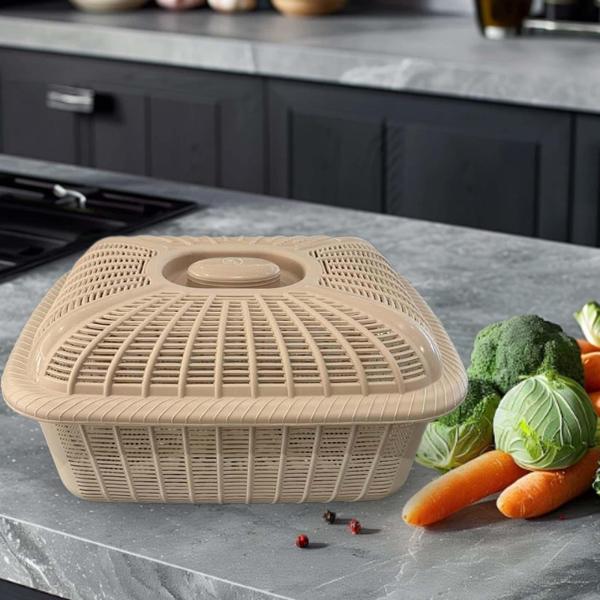 蓋付きフルーツバスケット キッチンアクセサリーオーガナイザー サービング用ブレッドバスケット カーキ ミディアム