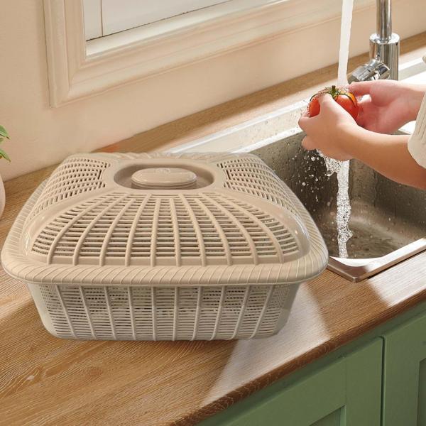 蓋付きフルーツバスケット キッチンアクセサリーオーガナイザー サービング用ブレッドバスケット カーキ ミディアム