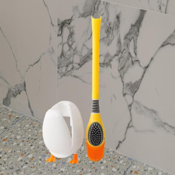 トイレブラシ ホルダー付き かわいい多面ブラシヘッド 寮 ホテル バスルーム用 イエロー