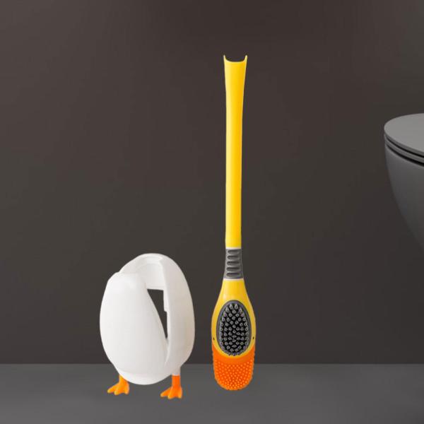 トイレブラシ ホルダー付き かわいい多面ブラシヘッド 寮 ホテル バスルーム用 イエロー