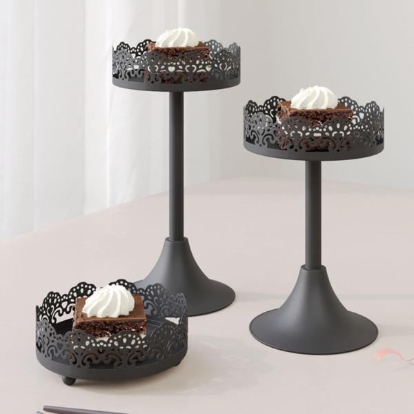 デザートトレイ 写真撮影用小道具 多目的デザートディスプレイ カップケーキスタンド ブラック 3個