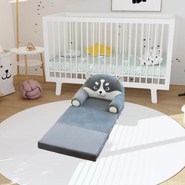動物の形をしたぬいぐるみの折りたたみソファベッド漫画、家庭用、子供部屋、アパート用、グレーの犬