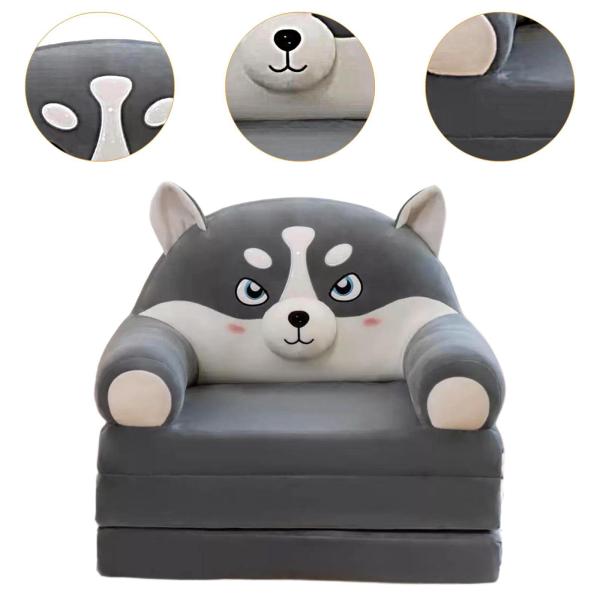 動物の形をしたぬいぐるみの折りたたみソファベッド漫画、家庭用、子供部屋、アパート用、グレーの犬