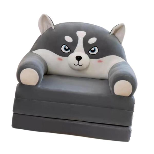 動物の形をしたぬいぐるみの折りたたみソファベッド漫画、家庭用、子供部屋、アパート用、グレーの犬