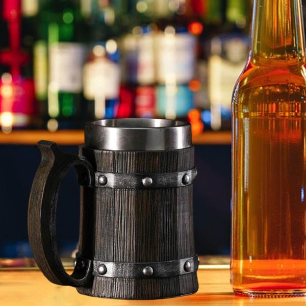 木製樽ビールジョッキ タンカード コーヒーマグ コーヒーギフト レストランスタイル B