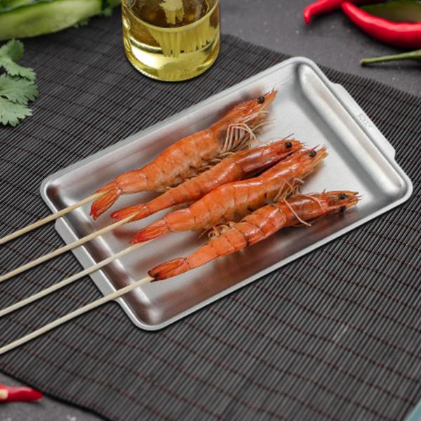 ステンレススチール製サービングトレイ マットメタルフードトレイ キッチン ホテル パーティー用 27cmx15cm