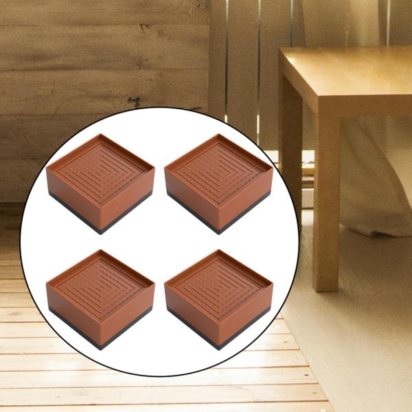 4x 家具リフティングパッド 積み重ね可能なベッドライザー 本棚ベッドソファフレーム用 ブラウン 7.8x7.8x4cm