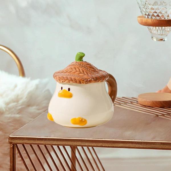 セラミックコーヒーマグ朝食カップ面白いノベルティ漫画愛らしい蓋付きオートミールマグティーカップカプチーノミルクラテコーヒー用 , ブルウォン