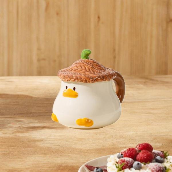 セラミックコーヒーマグ朝食カップ面白いノベルティ漫画愛らしい蓋付きオートミールマグティーカップカプチーノミルクラテコーヒー用 , ブルウォン