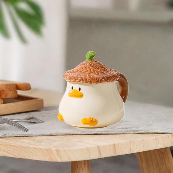 セラミックコーヒーマグ朝食カップ面白いノベルティ漫画愛らしい蓋付きオートミールマグティーカップカプチーノミルクラテコーヒー用 , ブルウォン