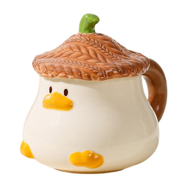 セラミックコーヒーマグ朝食カップ面白いノベルティ漫画愛らしい蓋付きオートミールマグティーカップカプチーノミルクラテコーヒー用 , ブルウォン