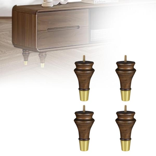 4x木製家具の脚ベッドライザー13cmのゴールドキャップ付きソファ脚交換用ナイトスタンドコーヒーテーブルキャビネット