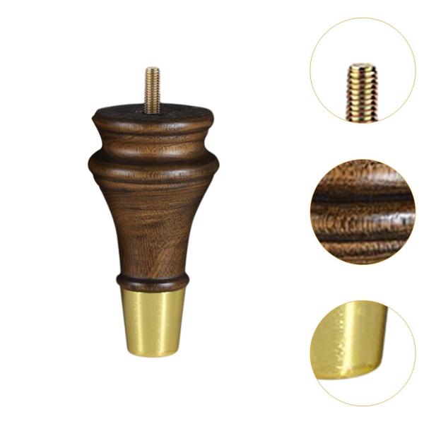 4x木製家具の脚ベッドライザー13cmのゴールドキャップ付きソファ脚交換用ナイトスタンドコーヒーテーブルキャビネット