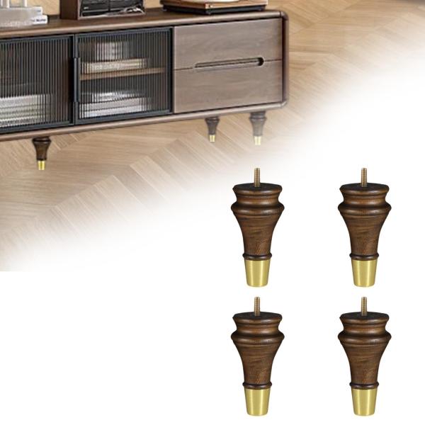 4x木製家具の脚ベッドライザー13cmのゴールドキャップ付きソファ脚交換用ナイトスタンドコーヒーテーブルキャビネット