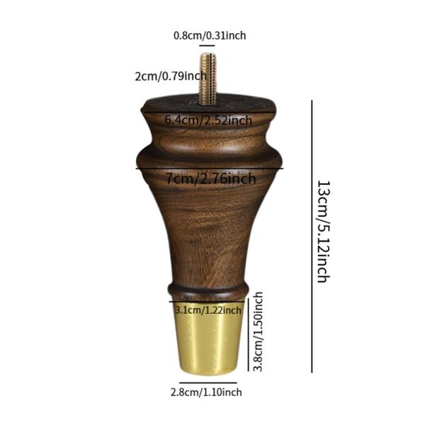 4x木製家具の脚ベッドライザー13cmのゴールドキャップ付きソファ脚交換用ナイトスタンドコーヒーテーブルキャビネット