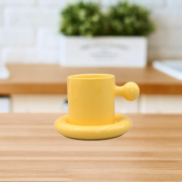 チャビーマグソーサーセット ノベルティ 300ml ティーカップ 女性用 ギフト カプチーノ ドリンク イエロー