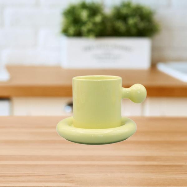 チャビーマグソーサーセット ノベルティ 300ml ティーカップ 女性用 ギフト カプチーノ ドリンク グリーン