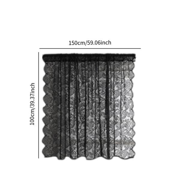 レースカーテン スタイリッシュ カントリー フローラル カーテンパネル バルコニー 春 出入り口用 ブラック 100x150