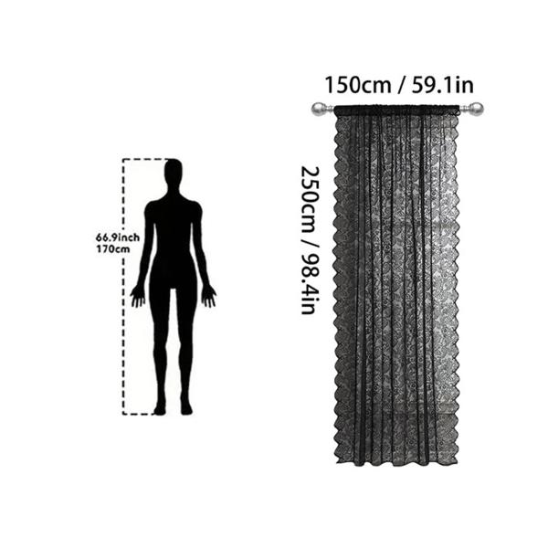ネットカーテン おしゃれ 素朴なロッドポケット ダイニングルーム オフィス装飾用 ブラック 150x250cm