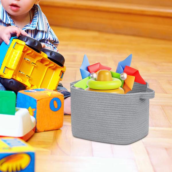 編み込みバスケット コットンロープ 大容量 おもちゃ箱 保育園 キッチン バスルーム用 グレー