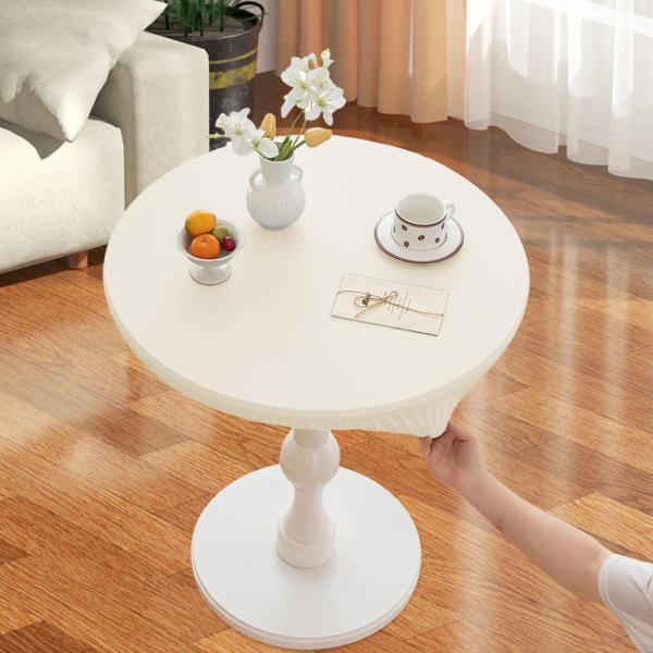 テーブルクロス 伸縮性 オイルフリー テーブルカバー ピクニック パティオ ウェディング ホワイト 直径60 cm