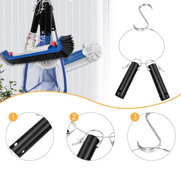 プールツールホルダーとオーガナイザー、レーキ、ネット、バキュームヘッド用S字フック2個
