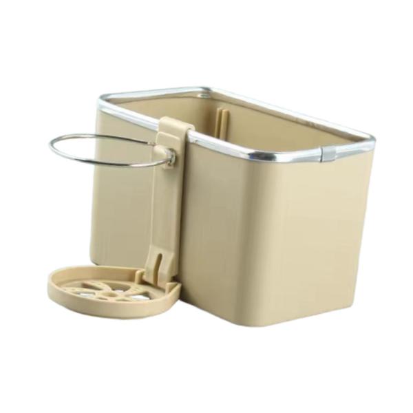 車用アームレスト収納ボックス 折りたたみ式カップホルダー付き ユニバーサルティッシュボックスホルダー ベージュ