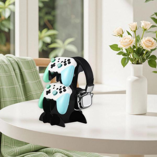 ゲームコントローラースタンド 2段式 ユニバーサルアクリル製 卓上用ヘッドホンスタンド ブラック