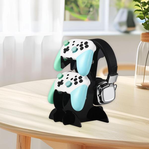 ゲームコントローラースタンド 2段式 ユニバーサルアクリル製 卓上用ヘッドホンスタンド ブラック