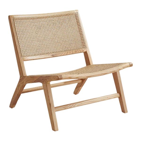手編みのラタンを使用した木製ラウンジチェア 63x70x73cm パティオバルコニー用 頑丈なクロスバーサポート 角張ったデザイン シングルシートの画像