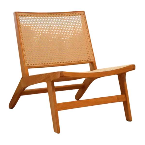 手編みのラタンを使用した木製ラウンジチェア 63x70x73cm パティオバルコニー用 頑丈なクロスバーサポート 角張ったデザイン シングルシートの画像