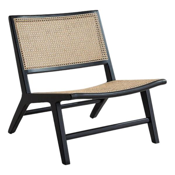 手編みのラタンを使用した木製ラウンジチェア 63x70x73cm パティオバルコニー用 頑丈なクロスバーサポート 角張ったデザイン シングルシートの画像