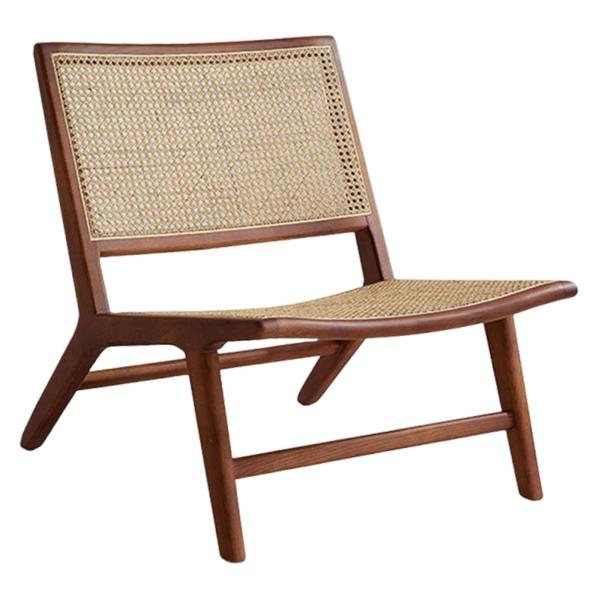 手編みのラタンを使用した木製ラウンジチェア 63x70x73cm パティオバルコニー用 頑丈なクロスバーサポート 角張ったデザイン シングルシートの画像