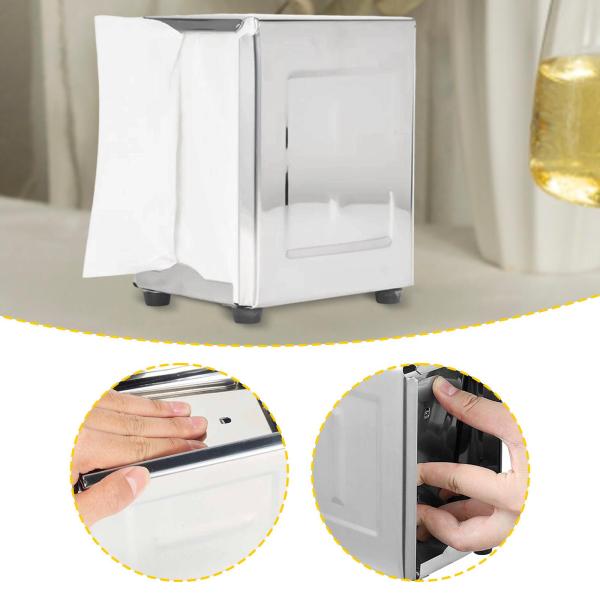 ステンレススチール製ティッシュボックスカバー、フェイシャルナプキンホルダー長方形両面調節可能ディスペンサー、カウンタートップ乾燥機シート用