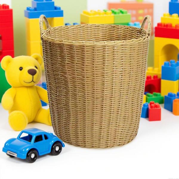 ランドリーバスケット 多目的イミテーションラタンバスケット 保育園 家庭用衣類用 L