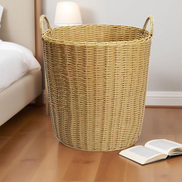 ランドリーバスケット 多目的イミテーションラタンバスケット 保育園 家庭用衣類用 L
