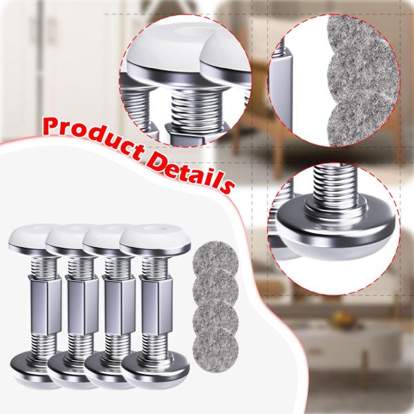 4ピース ネジ付きベッドフレーム シルバー ヘッドボードストッパー ソファ キャビネット ベッド用 75mm〜93mm調整可能
