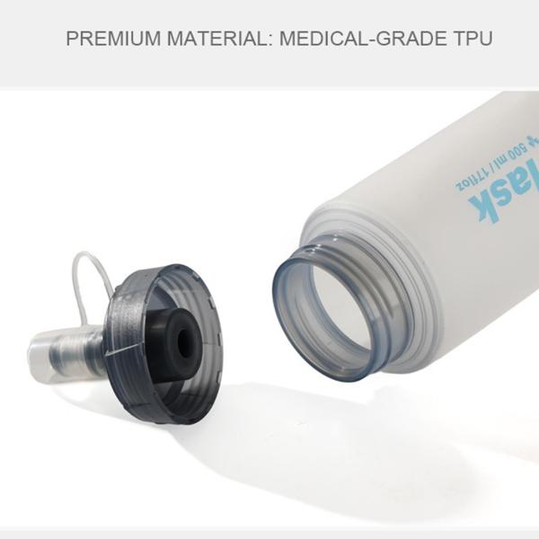 TPUソフトフラスク ハイドレーションフラスク 折りたたみ式 マウスピースカバー付き 500ml ウォーターボトル ハイキング アウトドアスポーツ 旅