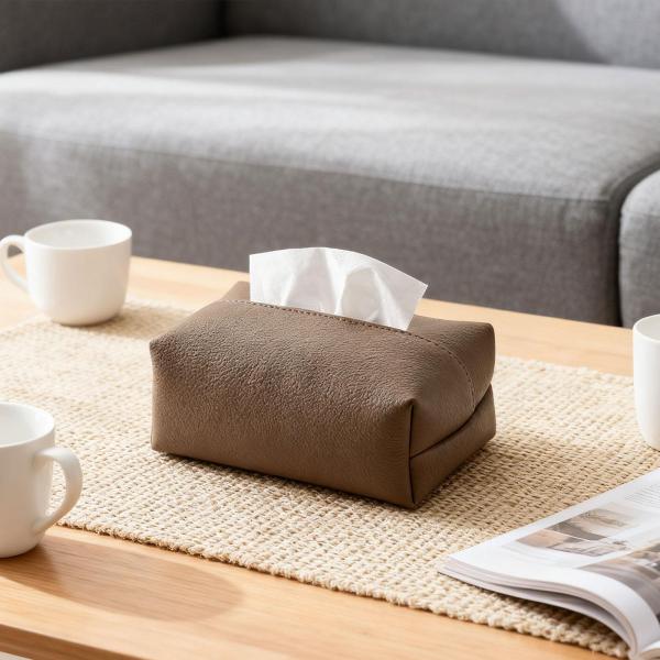 ティッシュボックスカバー スタイリッシュなPUレザー製 ティッシュホルダー 車 寝室 レストラン用 グレー