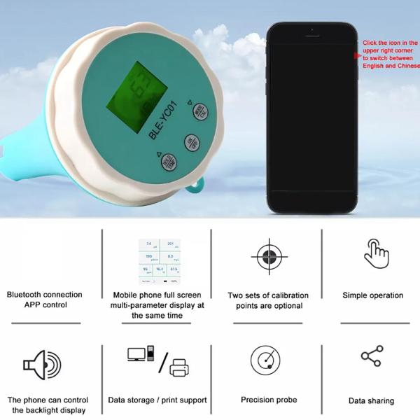 水泳プール用水質テスター携帯電話アプリ遠隔透視LCD