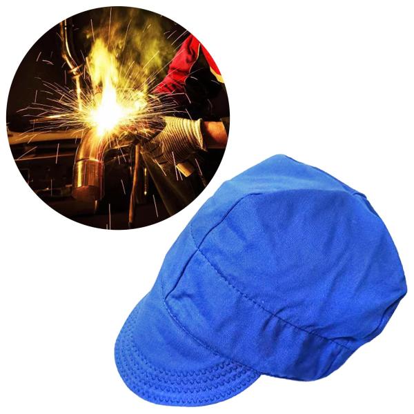 難燃性溶接帽子綿アンチスカルディングハットバンダナタイプ調節可能な青いひさしのついた帽子