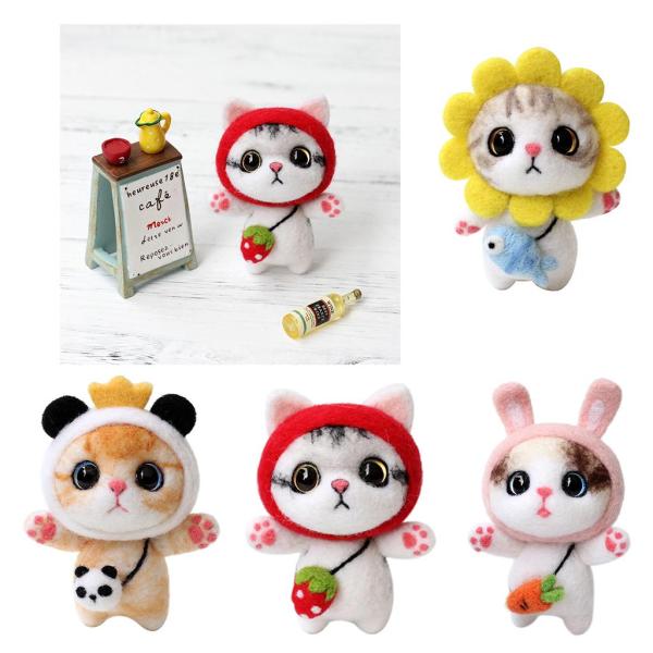 基本的なツールを備えた初心者向けのDIY手作り猫フェルトキット , 赤