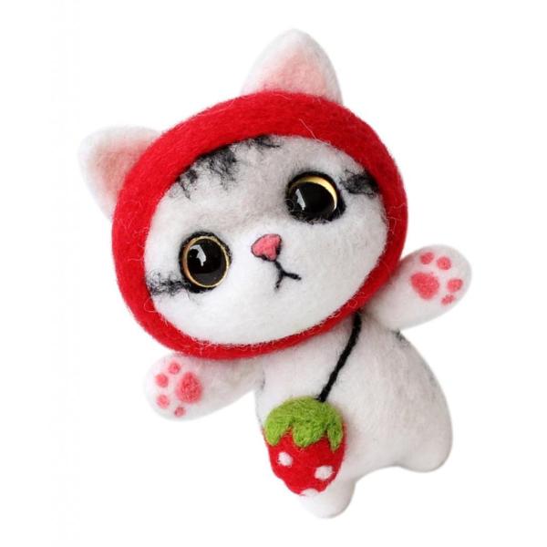 基本的なツールを備えた初心者向けのDIY手作り猫フェルトキット , 赤