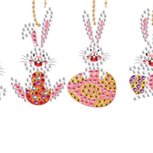 5個のダイヤモンド絵画キーホルダーイースターエッグモザイクメイキングキーリングペンダント5PCSイースターバニー