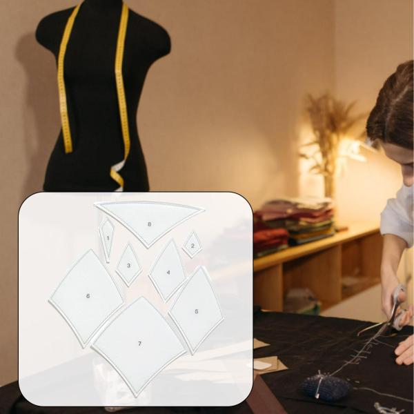 8ピースダイヤモンドキルティングアクリルテンプレート布切断定規DIYツールM