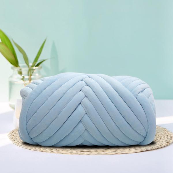 1kg ベルベット 分厚い糸 アーム ラグ 手作り ペット ベッド かぎ針編み ライトブルー