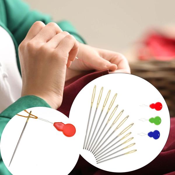 12x 大きな目のミシン針、糸通し付きハンドキルティング針、収納チューブ付き大きな目の鈍い針、手縫い、編み物、クラフト針仕事用