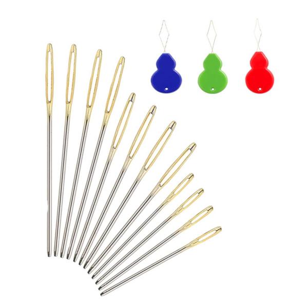 12x 大きな目のミシン針、糸通し付きハンドキルティング針、収納チューブ付き大きな目の鈍い針、手縫い、編み物、クラフト針仕事用