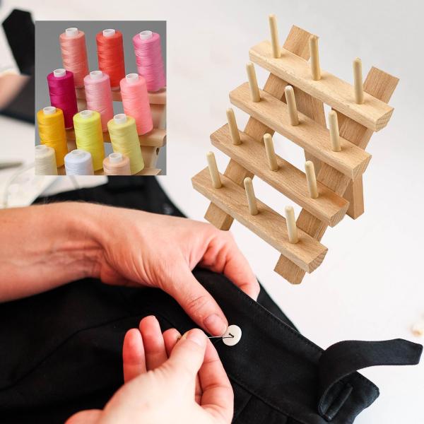 木製糸ラック、ミシン糸ホルダー、刺繍折りたたみ式コーンスタンドキルティングロープスプールラック12スプール糸オーガナイザー
