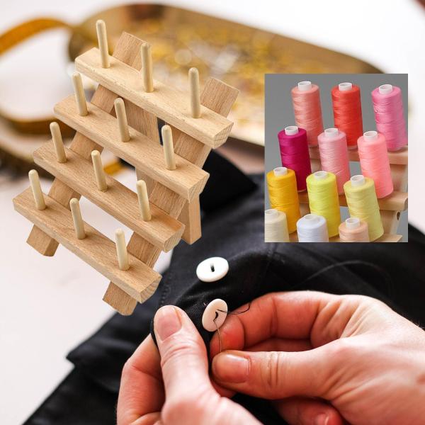 木製糸ラック、ミシン糸ホルダー、刺繍折りたたみ式コーンスタンドキルティングロープスプールラック12スプール糸オーガナイザー